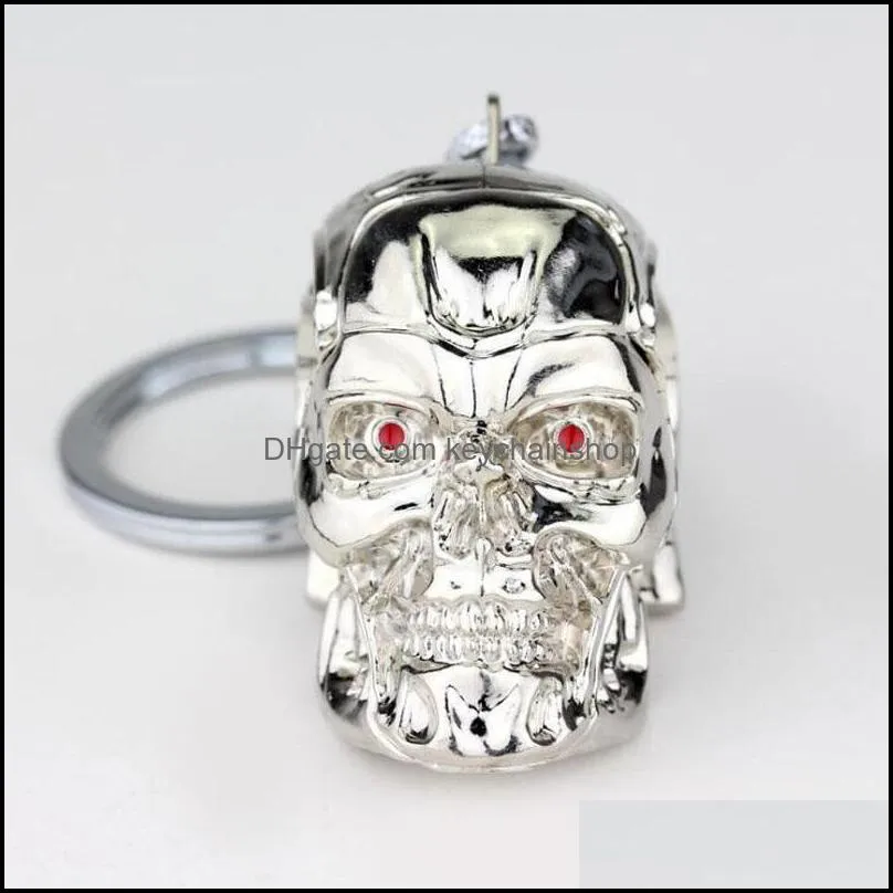 10pcs/Lot Fashion Keyrings Jewelry Silver Pendant Movie Terminator Skeleton Mask Keychain Skull Key Ring for Men Car Key Chain