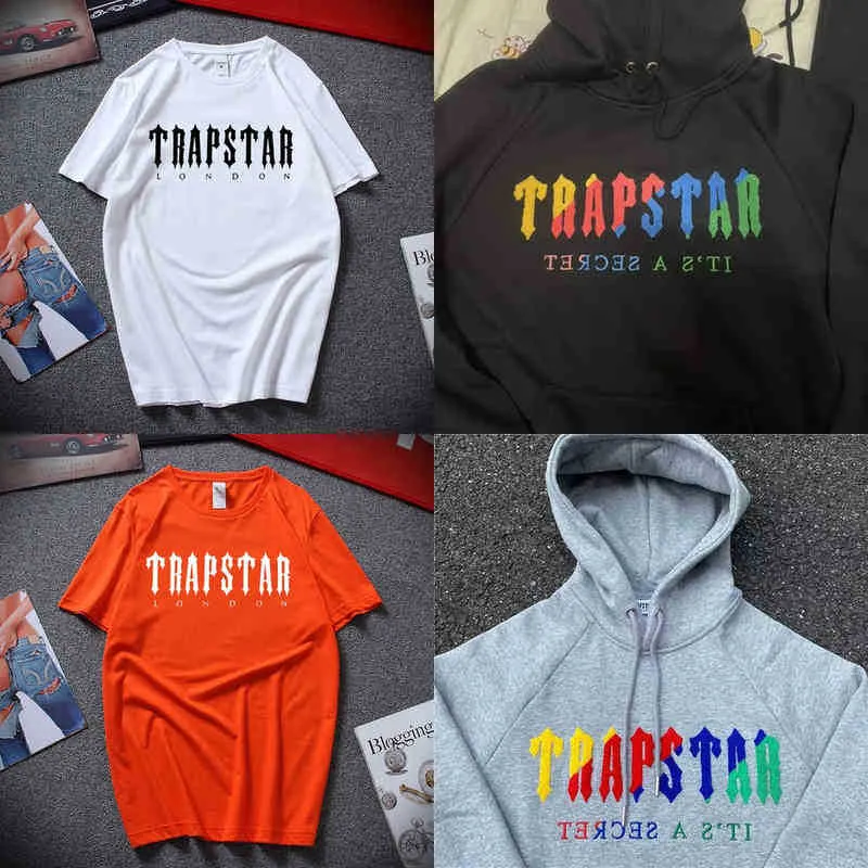 2022 Sweatshirt Trapstar Hoodies Decoding Hooded Sportswear-gray Revolution Medium Men's and Women's Sportswear Suit Set Short Sleeve