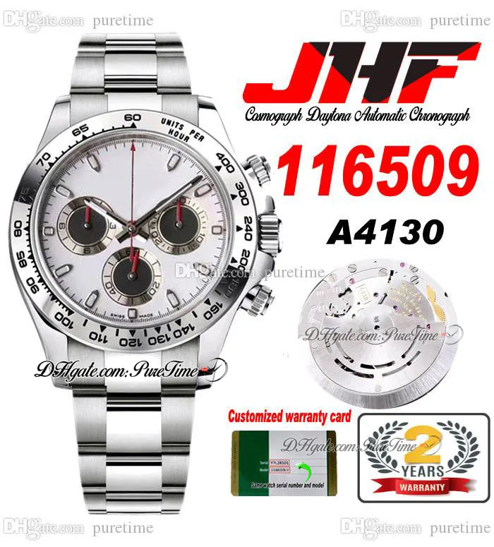 JHF 40 A4130 Automatisk kronograf Mens Titta på brun takymeter Bezel White Black Stick Dial Oystesteel Armband med garantikort Super Edition Puretime H8