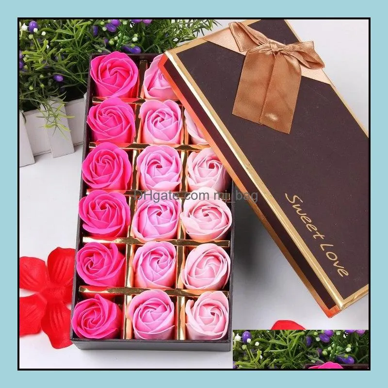 18pcs artificial rose floral bath soap rose flower petals with gift box for birthdays anniversary wedding valentines day wll163