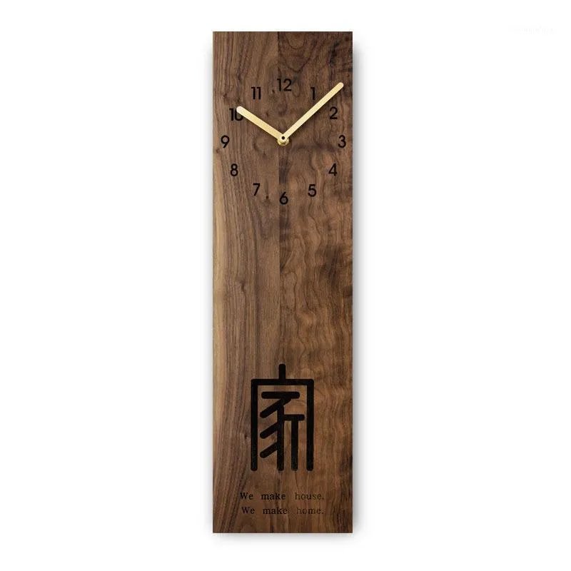 Horloges murales créatives en noyer nord-américain, horloge en bois massif, simple, silencieuse, deuxième décoration nordique pour la maison, 60x17cm