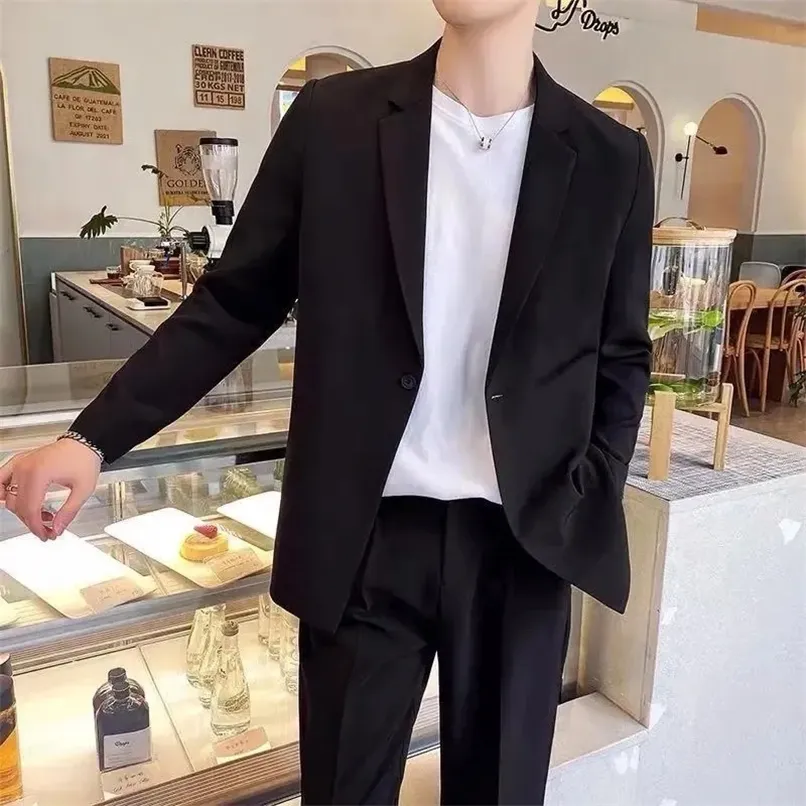 Gode ​​Likeu swobodne luźne mężczyzn Blazer Korean Fashion Black Suit Top Long Rleeve Cardigan Jacking Odzież 220514