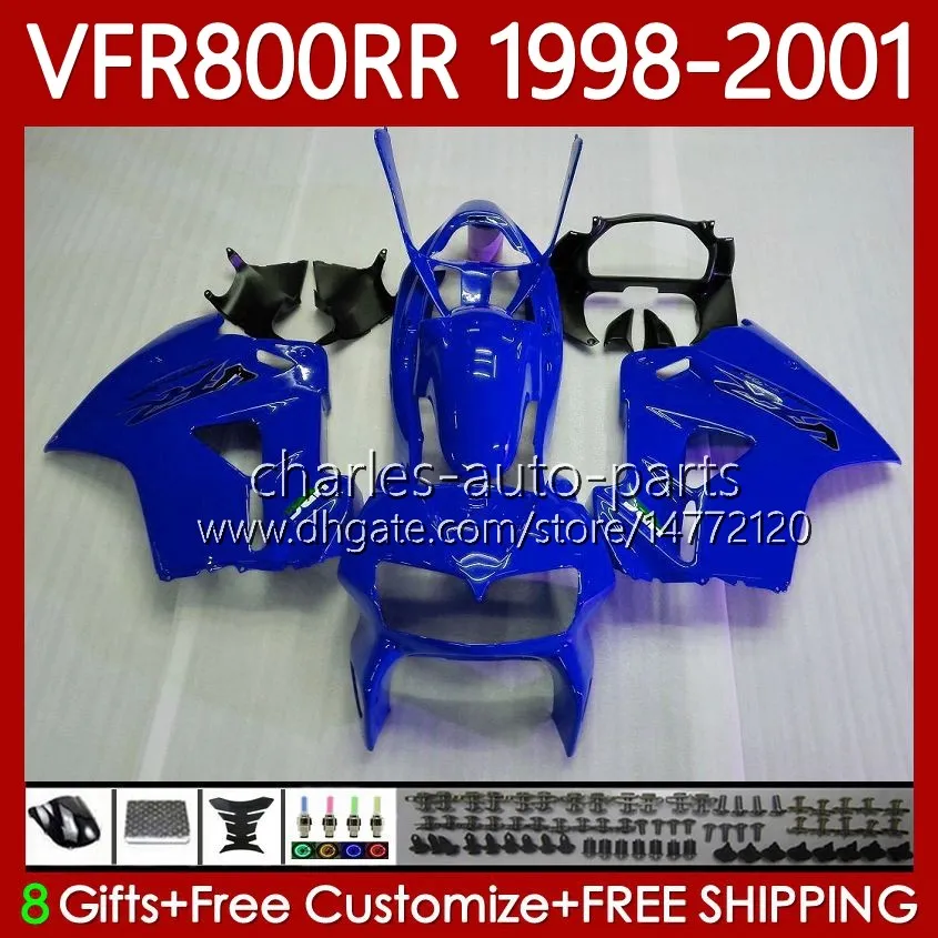 OEM KAYWORK FÖR HONDA VFR800RR INTERCEPOR VFR 800RR Svart Blå 800 CC RR 1998-2001 128NO.124 VFR-800 800CC VFR800R 1998 1999 2000 2001 VFR800 RR 98 99 00 01 FAIRING