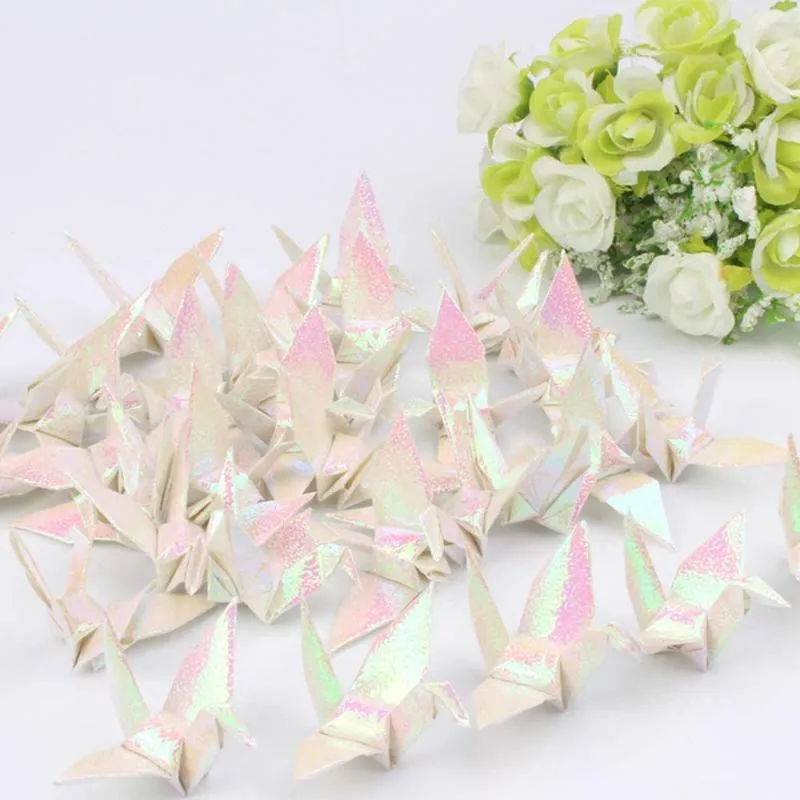 200 pièces blanc perle papier plié Origami grues bricolage grues guirlandes pour fête de mariage toile de fond bébé douche fond décor à la maison 0614