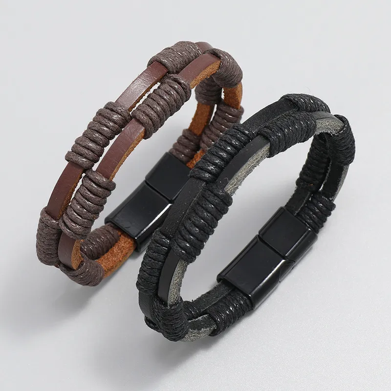 Black Brown Celra de couro com charme artesanal Bracelets Brangely Bangle Fashion para joias do Clube de Partidas de Men