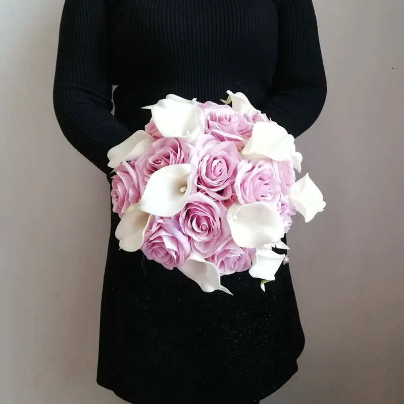 Круглые свадебные цветы розовые розовые белые калта лилии шелковые свадебные букеты de mariage искусственное жемчужное
