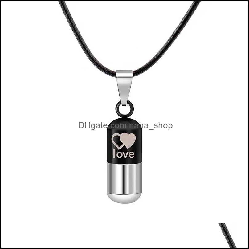 Stainless steel Urn cremation ashes necklace For Women Men family Heart Save Love open Locket Leather chain Couple Fashion Jewelry