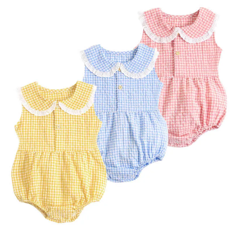 Summer algodón bebé recién nacido Bodysuit lindo a cuadros para niñas para niñas sin mangas princesa para niños pequeños trajes j220711