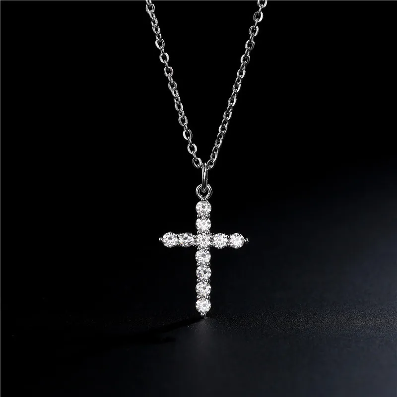 America Europe Popular CZ Cross Pendant Necklace Gold Silver Plated Jewelry