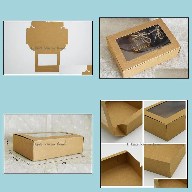 Wholesale- Qi Size:18*12*5cm Kraft Window Boxes Packing Custom Gift Boxes Candy/Cake/Soap/Cookie/Cupcake Display packaging Boxes