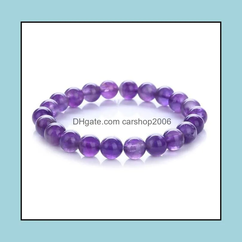 JLN Beaded Stone Bracelets Quartz Amethyst Tiger Eye Lapis Power Beads Gems Stretched Rope Bracelet For Men Women Jewelry