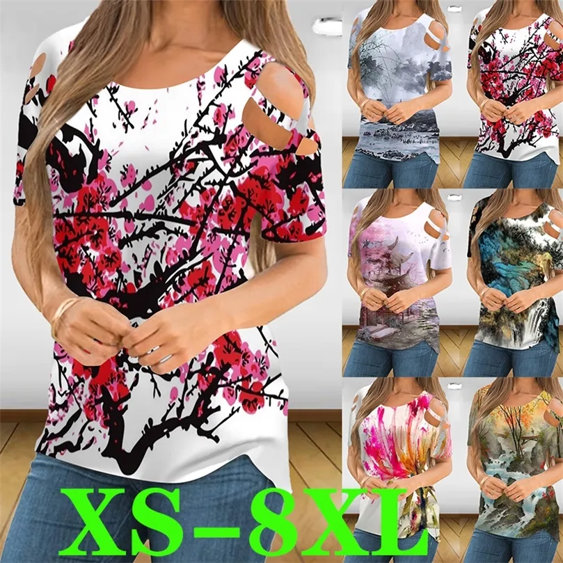 Summer Short Sleeve Ladies T-shirt Strapless Fashion Plus Size Tops Casual Slim Short Sleeve Printed Ladies T-shirt Tops 220511