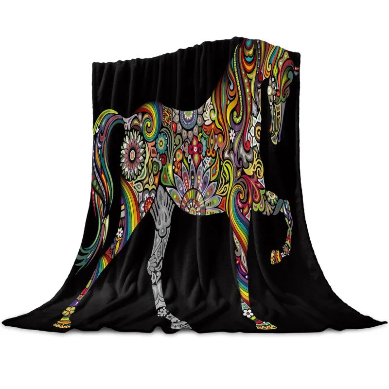 Blankets Color Horse Art Throw Blanket Home Decoration Sofa Warm Microfiber For Bedroom