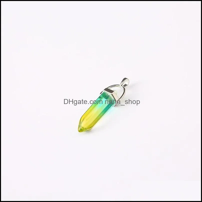 Rainbow Gradient colored glass double pointed hexagon pendant bullet head charms for necklace earrings jewelry making