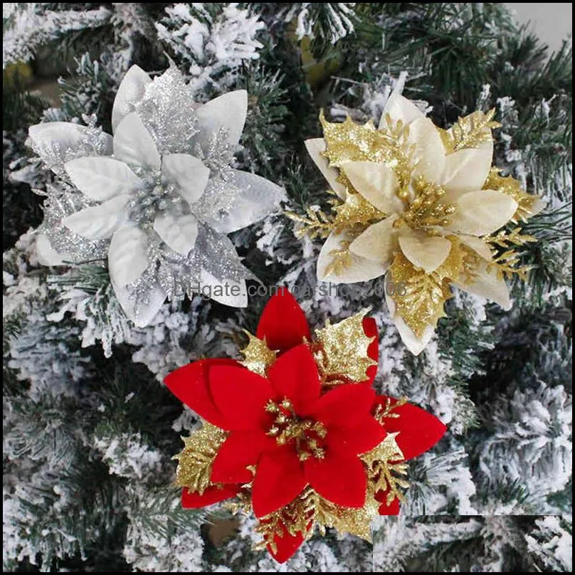 Dekorativa blommor kransar festliga fest levererar hem trädgård livlig konstgjord simation julgran glitter Xmas dhtm2