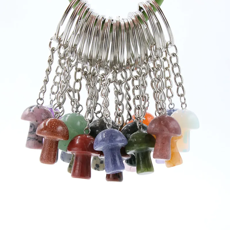 Anelli di chiavi in ​​pietra di cristallo naturale per portachiavi di funghi Cristalli di guarigione decorazione della borsa per auto per donne uomini