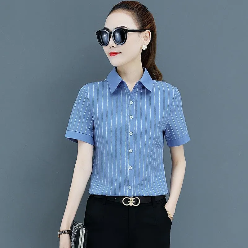 Frauen Blusen Shirts Sommer Frauen Elegante Taste Bis Hemd Koreanische Mode Büro Dame Weiß Arbeit Camisas Mujer