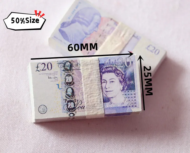 50% Storlek Pund Prop Pengar Kopiera Spel UK Pounds GBP 100 50 ANMÄRKNINGAR Extra Bank Strap - Filmer Spela Fake Casino Photo Booth