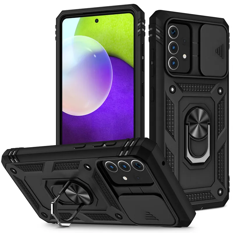 Casos de telefone da janela deslizante 2 em 1 Kickstand Back Capa Armadura Protetor de suporte para carro para Samsung Galaxy S22 Ultra S21 S20 FE A02S A12 A13 A32 A52 A51 5G 2022