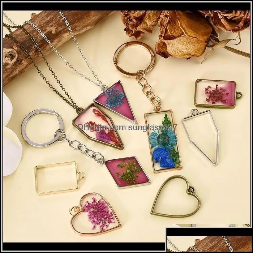 other findings & components jewelry10pcs open bezel pendants frame pendant necklace key chain for diy jewelry making aessories drop