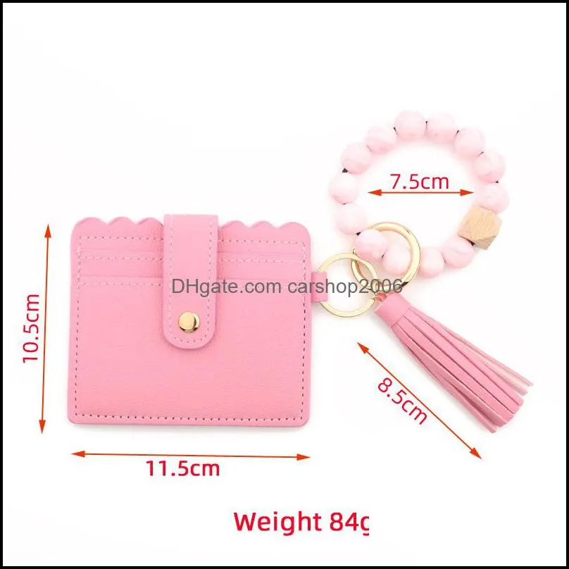 silicone bead bracelet card bag silicone bead bracelet pu tassel womens purse key chain crossborder for new products in stock