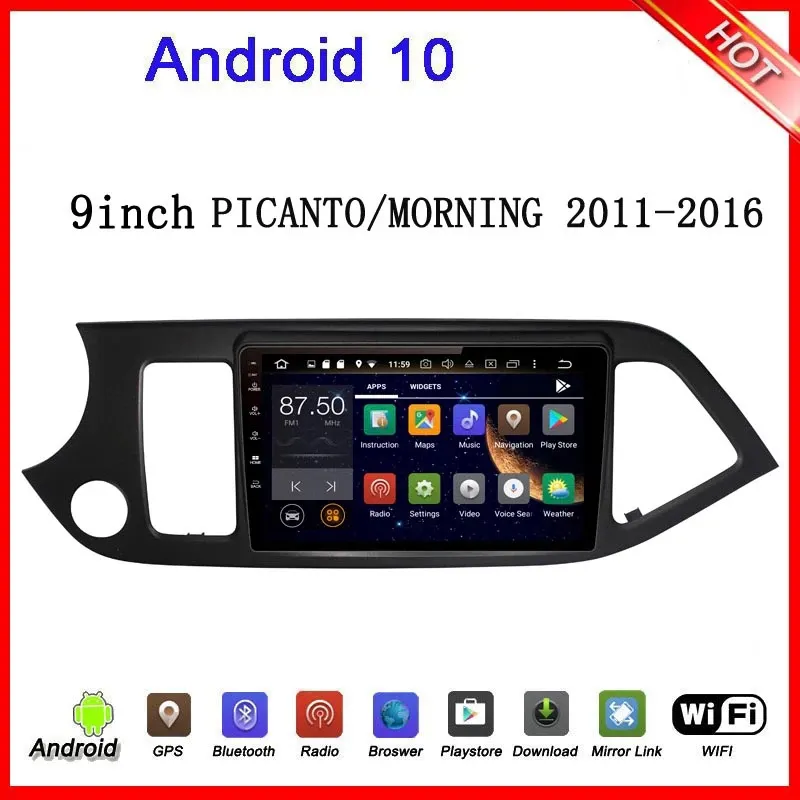 Android 10 lecteur DVD vidéo de voiture tactile complet 9 pouces pour KIA PICANTO 2011-2015 multimédia stéréo Navigation GPS Radio