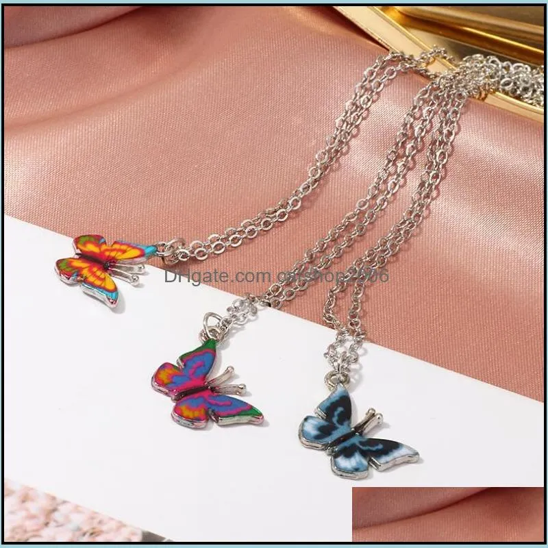 Colorful Butterfly Necklace Korean Fashion Charm Pendant Dangle Girl Clavicle Chain Neck Chains for Women Jewelry Gifts