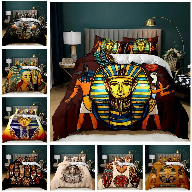 Zestawy pościeli Faraoh King Size 3D Ancient Egypt Tribe Dece Cover Cover Zestaw dla dorosłych kobiet Chłopiec Egiptian Pyramid Duvet Coverbedddi