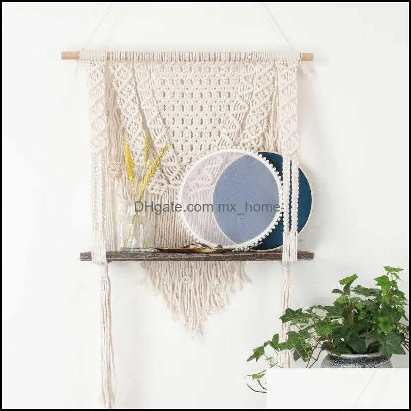 Macrame Wall Hanging Rope Floating Shelf Plant Rack Boho Tapestry Home Decor 17.7X41Inch Other