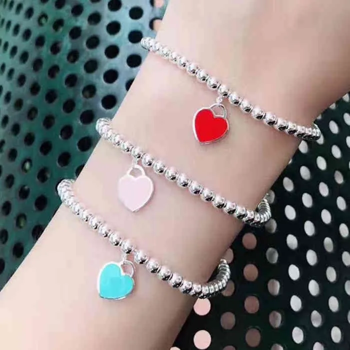 T Home Pearl Heart Armband 925 Sterling Silber plattiert 18K Gold Pink Blue rotes Emaille Armband Weibchen Schmuck