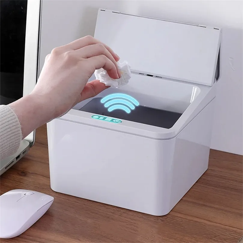 Bidone della spazzatura intelligente Bidone della spazzatura automatico Touchless Sensore di movimento a infrarossi intelligente Bidoni della spazzatura Home Desktop Smart Dustbin 220408