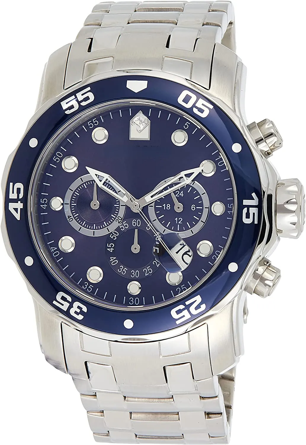 Montre du chronographe de quartz Pro Diver pour homme avec bracelet en acier inoxydable, argent