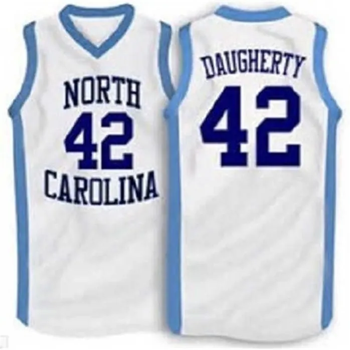 Sjzl98 Brad Daugherty #42 North Carolina Tar Heels College-Retro-Basketballtrikot für Herren, genäht, individuell, mit beliebiger Nummer und Namen