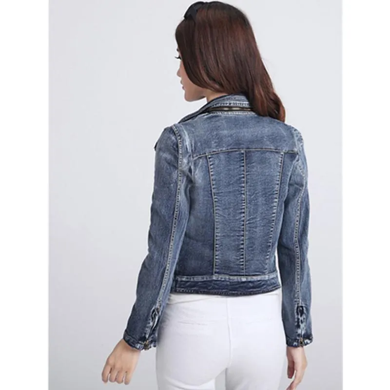 Jaquetas femininas e mulheres tamanho S-xl Spring Summer Summer Summer Motorcycle Short Stretch Short-Leeved Jaqueta de jeans de jeans leves casaco de jeans