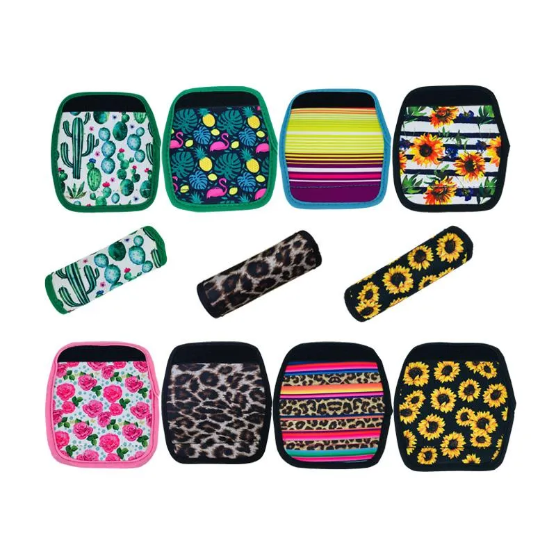 8 Design Print Neoprene Luggage Suitcase Handle Wraps Strap Grips Trunk Wrap Travel Bag Case Tags Trendy Floral Sports Duffle Tote Suitcases Identifier