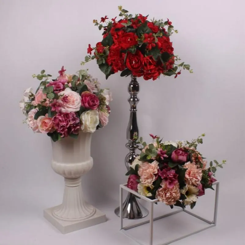 Couronnes de fleurs décoratives Style Rose boule de fleur artificielle hortensia table de mariage route plomb pièce maîtresse décoration de la maison 8 ColorDecorati