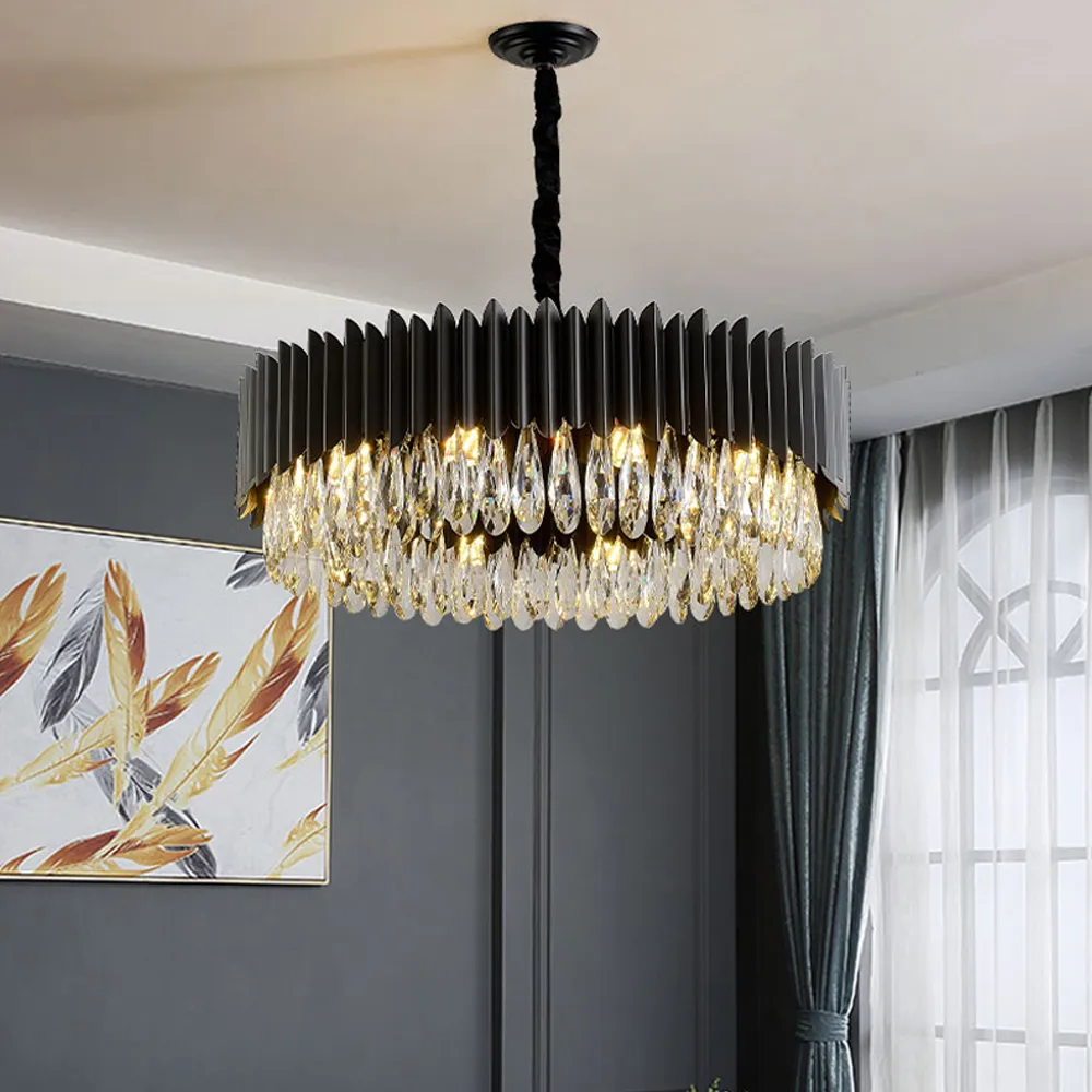 Lustre de cristal moderno com chassi preto, lâmpadas penduradas luzes de teto para sala de estar na sala de jantar decoração de ilha de cozinha