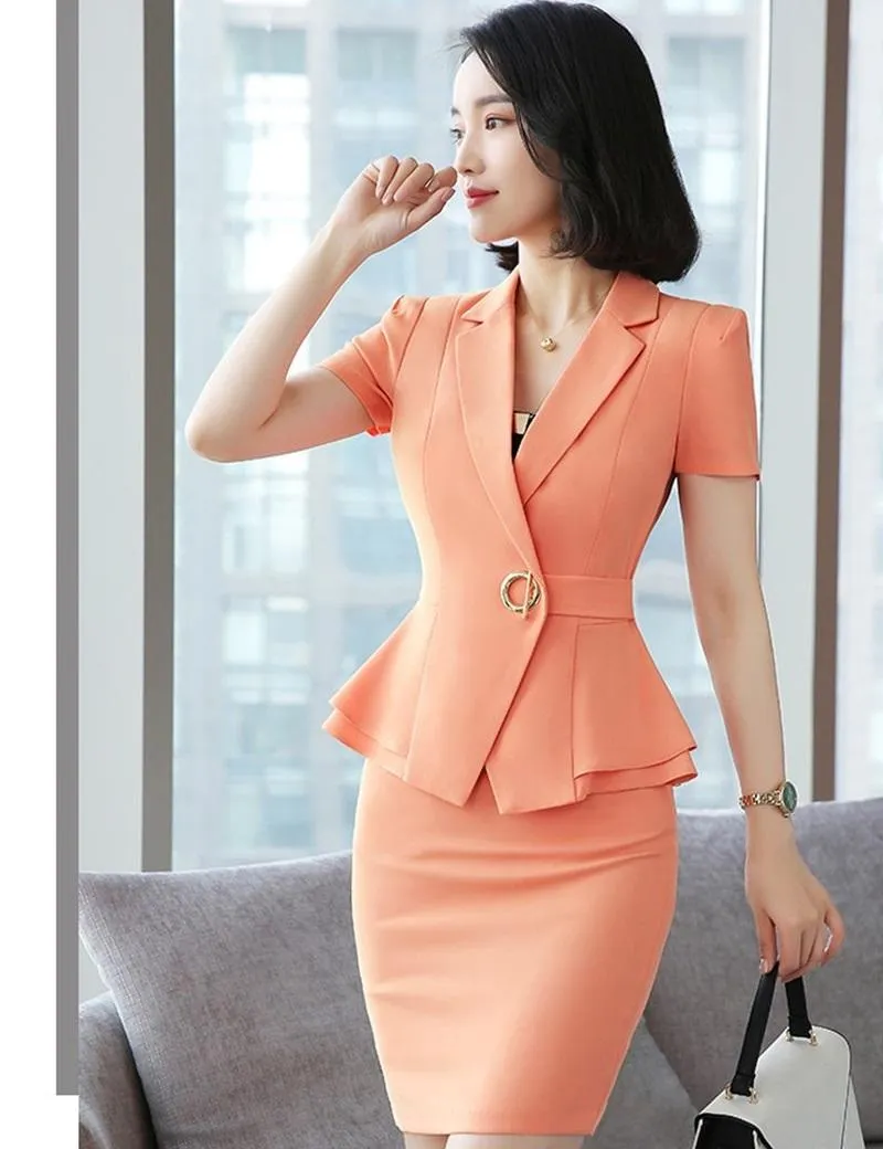 Professional Two Piece Blazer Set With Top And Pink Skirt Suit For Ladies  Office And Summer Wear From Fengyiyi, $34.25