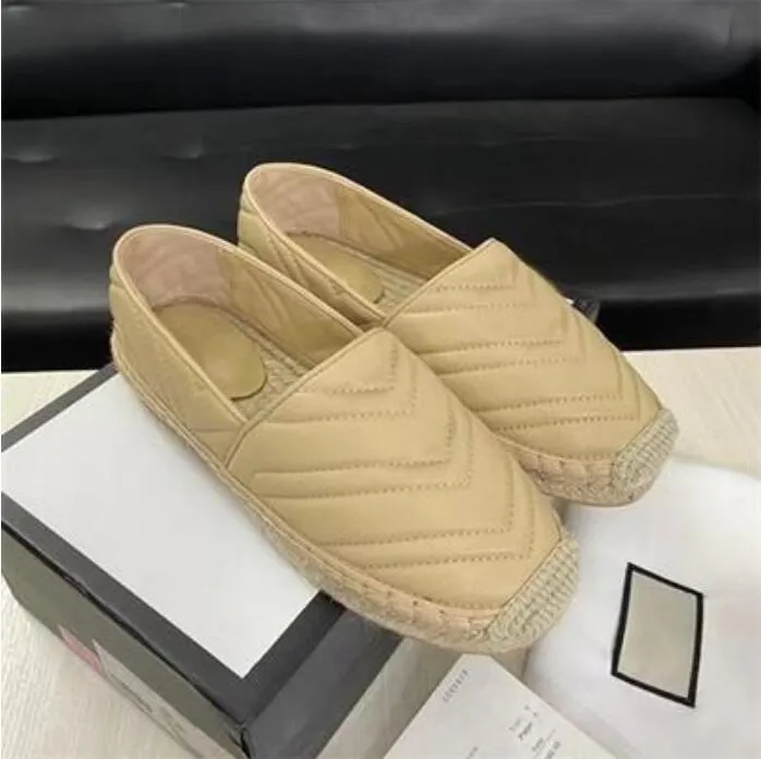 designer women sandals Leather Espadrille Sandal Luxury Slipper Flat Platform Shoes With The Double Gslides Metal Beach Weave Shoes size 36-41