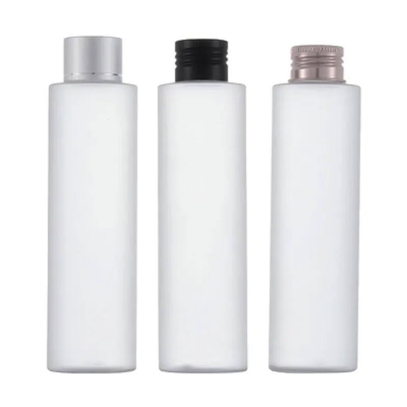 Portable Packing Frost Plastic Bottle Flat Shoulder PET Aluminum Matte Silver Black Rose Gold Cover With Inner Plug Refillable Cosmetic Packaging Container 150ml