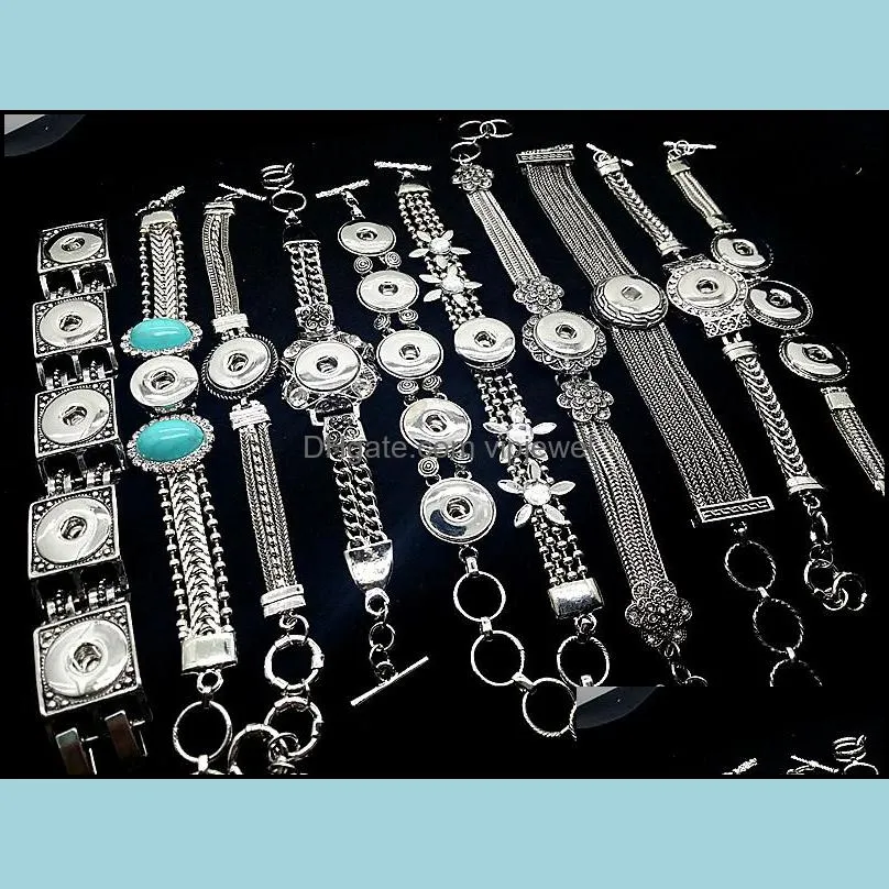 Wholesale 20pcs Lot Different Style Silver Snap Charm Bracelet Interchangeable Diy Snap Jewely Bangle Fit 18mm Ginger Snap Chunk