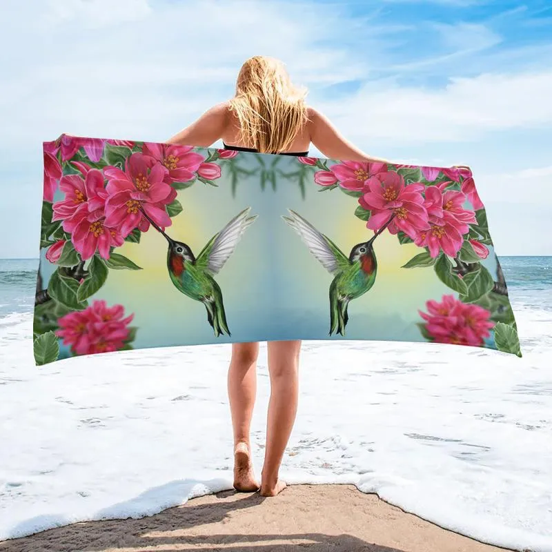 Handdukblomma kolibri Bath Microfiber Travel Beach Handdukar mjuk snabb torr för vuxna yogamatta