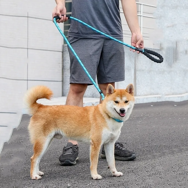 Reflekterande p -kedja stor koppel slip krage husdjur promenad leder nylon lång hund rep mjukt dubbel handtag för medelstora stora hundar 1,8 m y200515