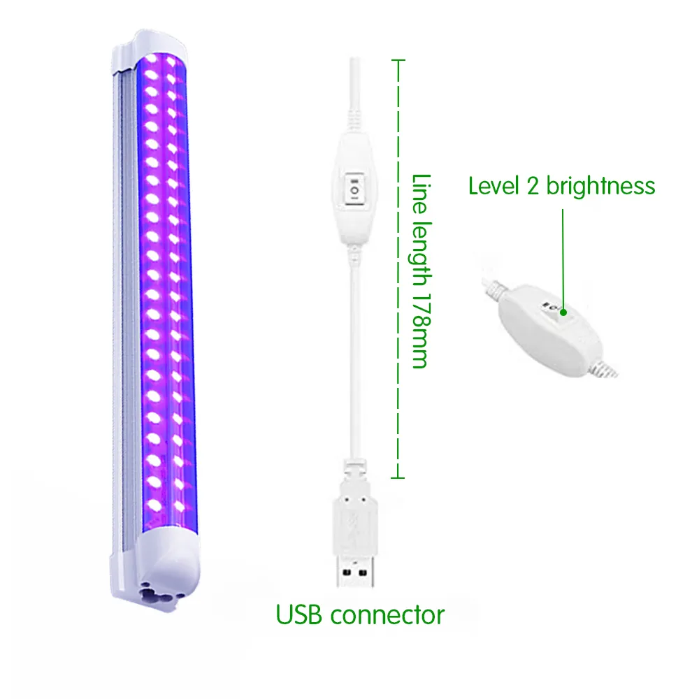 Barres LED UV 5W Eleganted - 2x24 LEDs 395nm, USB, Pour Paint Party, DJ, Décoration Fluorescente