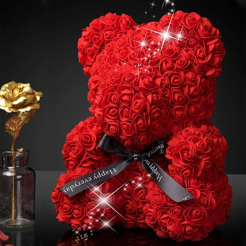 Decoratieve bloemen kransen handgemaakte beer van eeuwige rozen 23 cm draagbare teddy rozenbloem voor vrouwen valentijns bruiloft kerstcadeau box