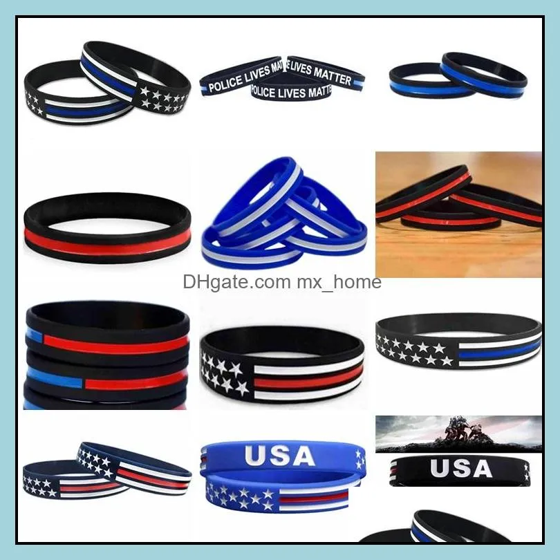 Party Favor 13 styles 500pc/Lot Thin Blue Line American Flag Bracelets Silicone Wristband Soft And Flexible Great For Normal Day Party gifts