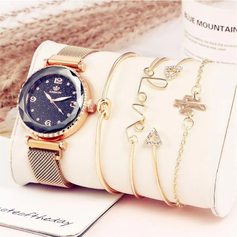 Zegarek na rękę Zegarek Star Moda Mediolan Mesh Band Quartz + Zestaw bransoletek 5 sztuk / SE