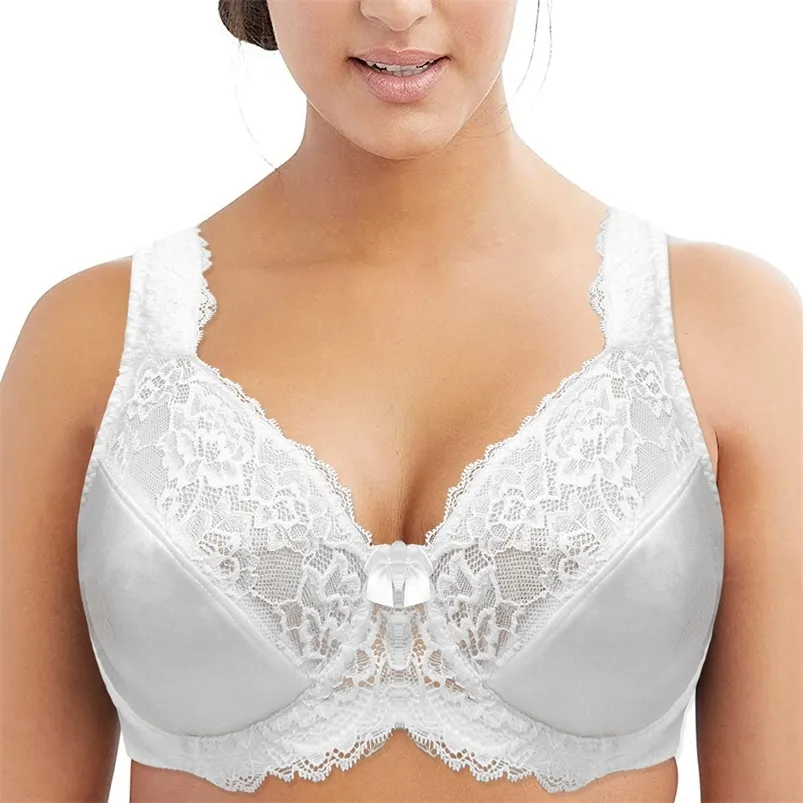 Reggiseno bianco da donna non imbottito con ferretto in pizzo ricamato Minimizer di grandi dimensioni 34 36 38 40 42 44 48 50 52 F G H I 220519