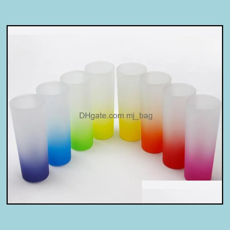 9 colors ombre colored sublimation blanks frosted 3oz shot glasses in gradient color coloful bottom heat transfer printing seaway