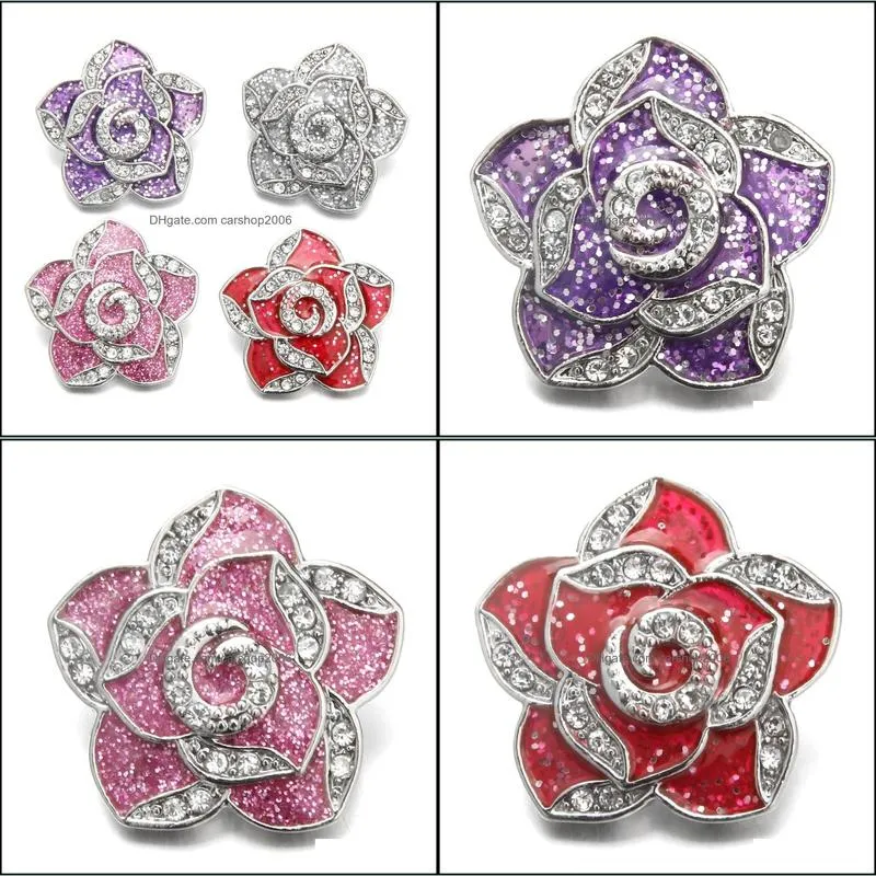 New Flower Snap Button Jewelry Rhinestone Lotus Flower 18mm Metal Snap Buttons Fit Snap Bracelet Bangle Button Jewelry